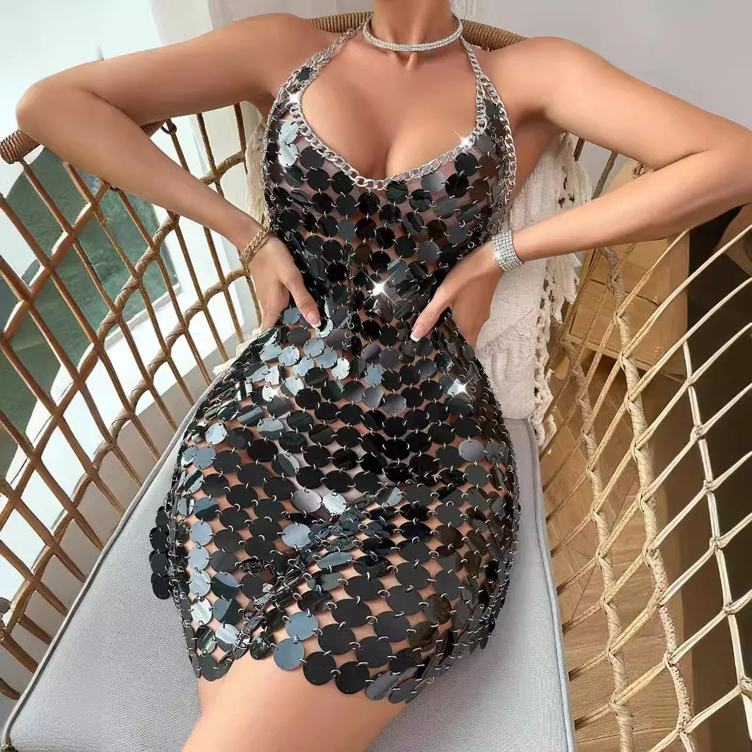 

2023 Backless Sexy Street Hanging Neck Bead Dress LBZ20163