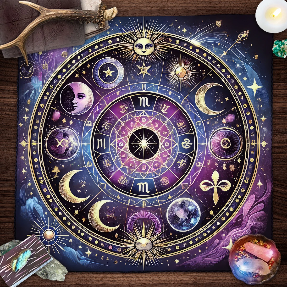 50/75/110/137cm Tarot mat Mystical Celestial Tarot Tablecloth Art Poster Altar Cloth Sun Moon Galaxy Divination Witchcraft