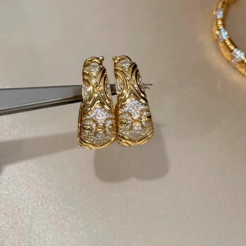 KQDANCE الفاخرة الحرفية الإيطالية الصلبة 925 الفضة 18K مطلية بالذهب عالية الكربون الماس هوب أقراط للنساء حفلة غرامة مجوهرات