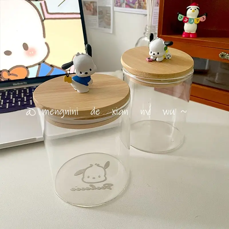 Sanrio Food Glass Jar Anime Pochacco Candy Cookies Airtight Storage Tank Cork with Cover Portable Storage Kitchen Food Cute