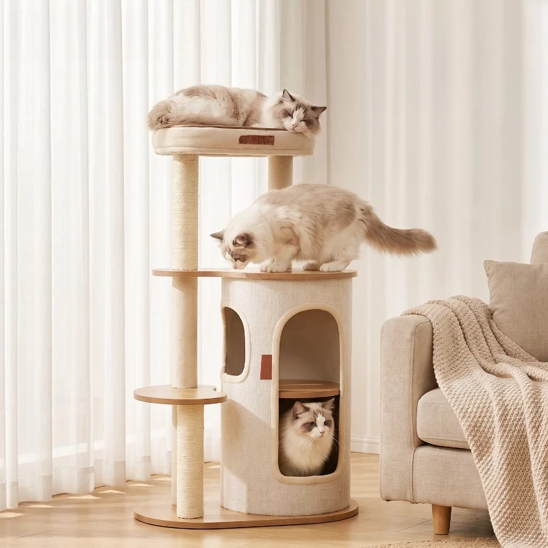 Luxury Indoor Multi-Level Cat Tower Stairs Playground Scratcher Cat Tower Fashionable Castle Bed Drapak Dla Kota Pet Furniture