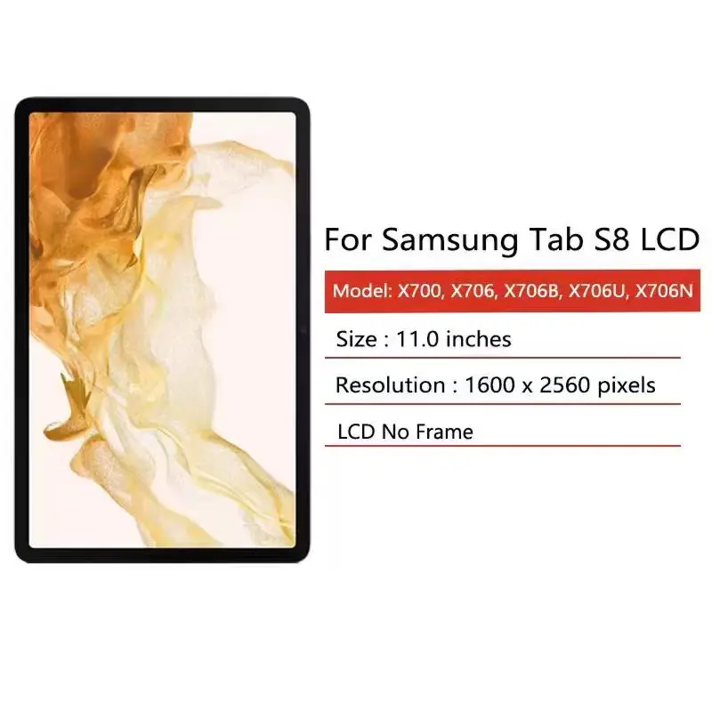 11.0“Tested For Samsung Tab S8 5G SM-X700 X706 706B X706U X706N Display+Touch Screen Digitizer Assembly Replacement Repair Parts