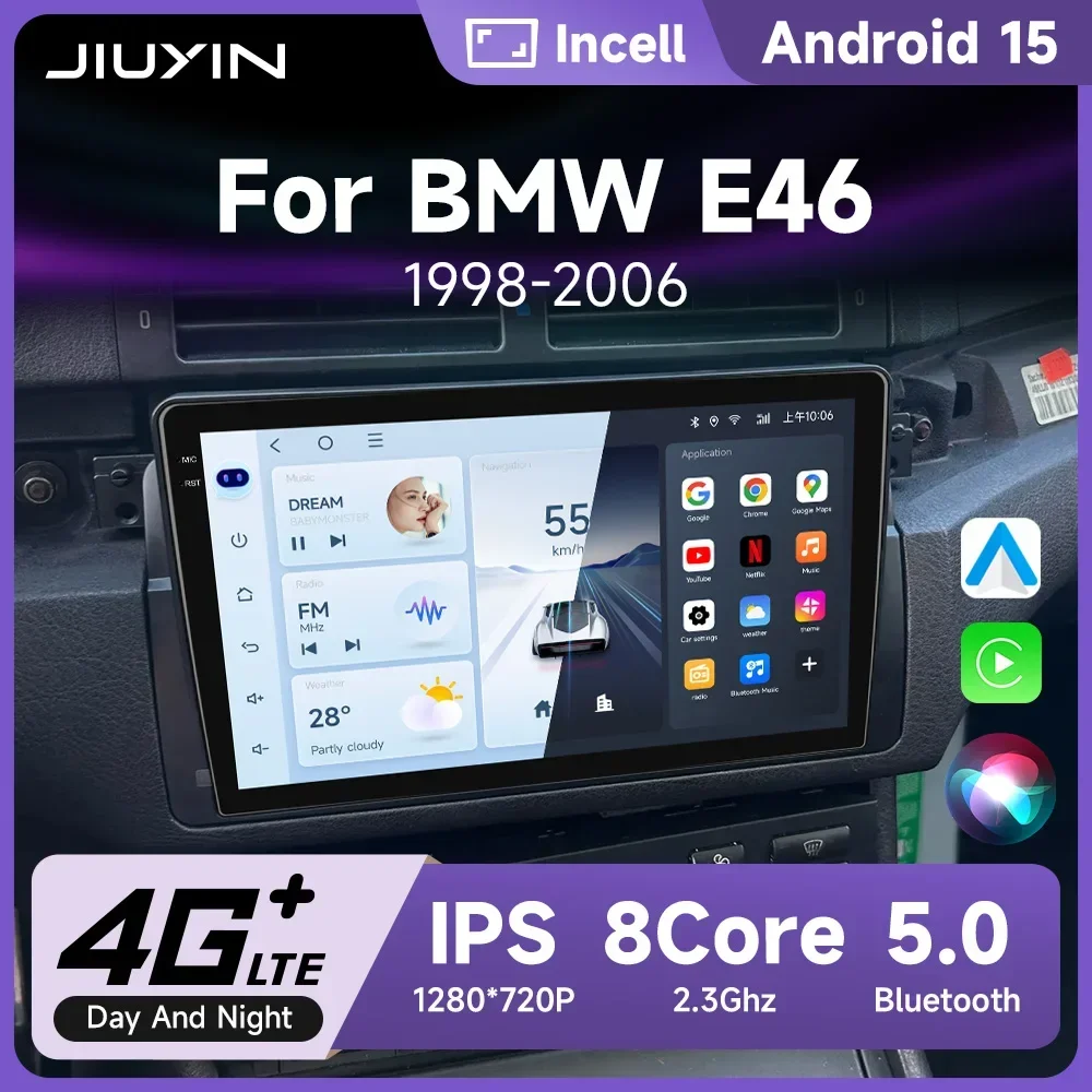 9 inch Android 15 Wireless Carplay Car Radio Stereo Multimedia Player for BMW E46 M3 318 320 325 330 335 1998-2006 Car Player