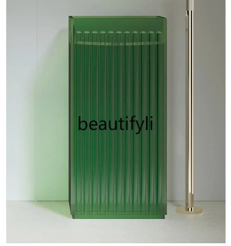

Transparent resin household square vertical stripe transparent crystal column basin bathroom washbasin