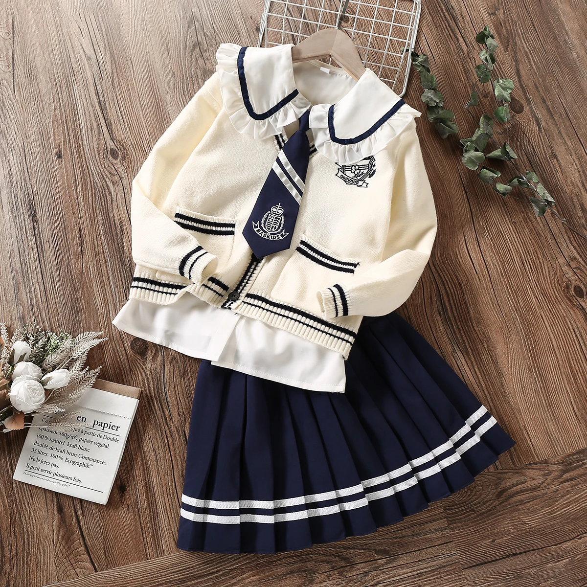 Kids Sets for Girls Preppy Suits School Uniform Clothes for Teenagers Cardigan & Shirt & Skirt 3pcs Children Costumes 6-14 Years