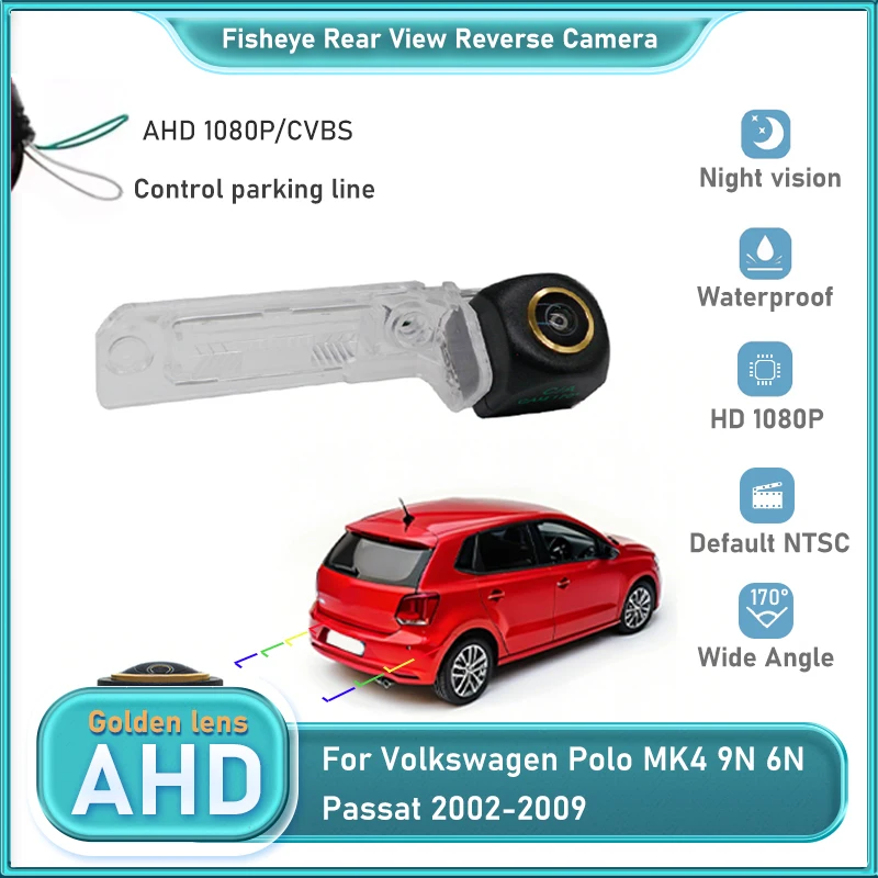 

AHD камера заднего вида ночного видения для Volkswagen Polo MK4 9N 6N Passat 2002-2009, резервная камера, номерной знак, золотая камера