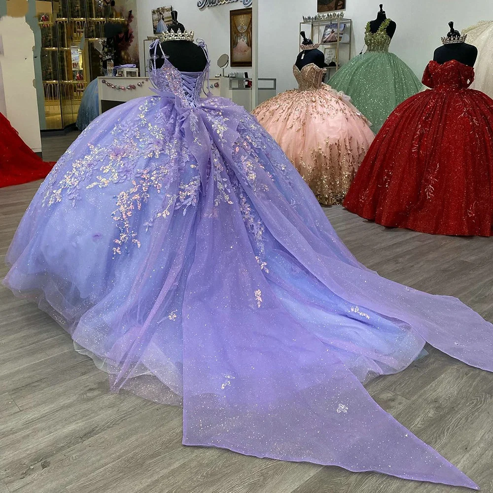 Lorencia-vestido De baile De quinceañera con cuentas De cristal brillante, traje De quinceañera con apliques De lentejuelas, lazo, 15 Años, YQD516