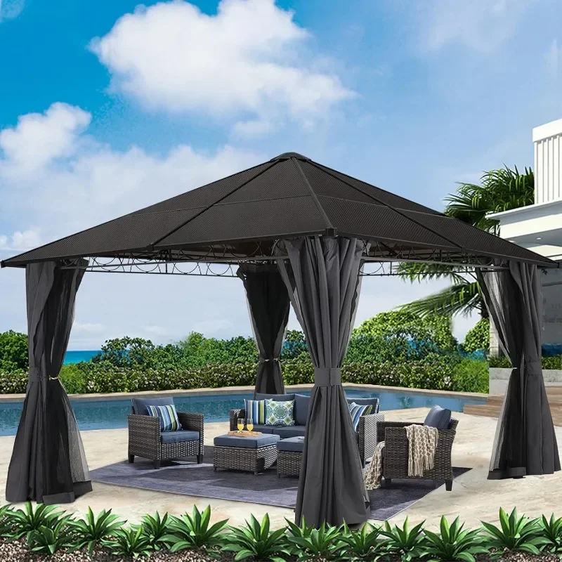 

Hardtop Patio Gazebo with Curtains and Netting by ABCCANOPY， tonnelle de jardin pergola aluminio exterior