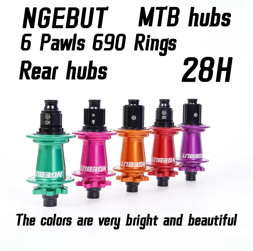 NGEBUT Bright and Colorful  690 rings Bicycle Hub Sealed Bearing 6-bolt Disc Brake J-Bend 28Holes BOOST MTB Hub For SHIMANO