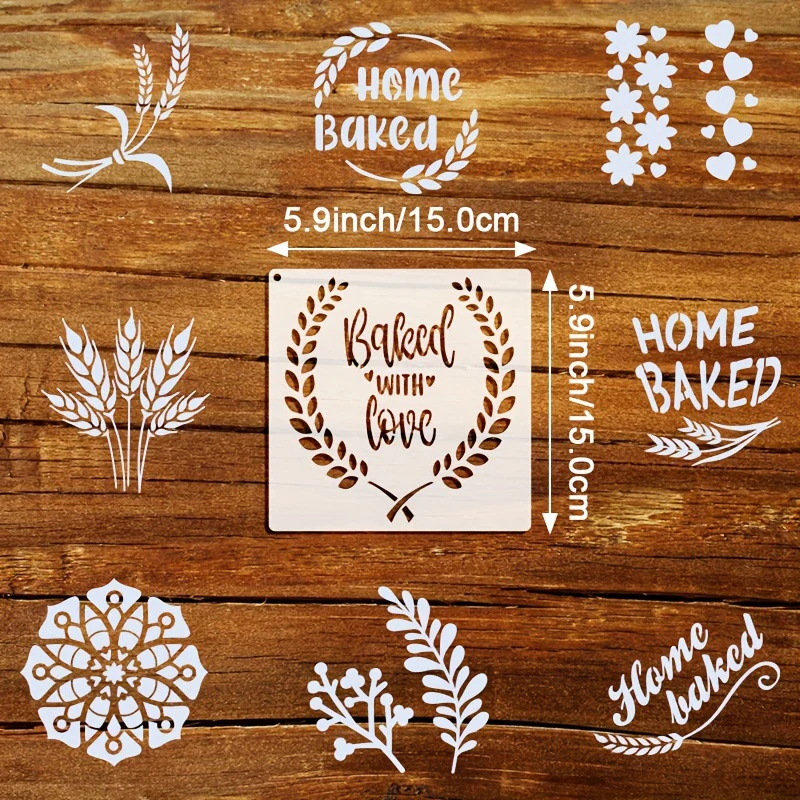 9-piece Reusable Bread Baking Template, 5.9 X 5.9 Inches - For Artistic Decoration, Baking Decoration Template