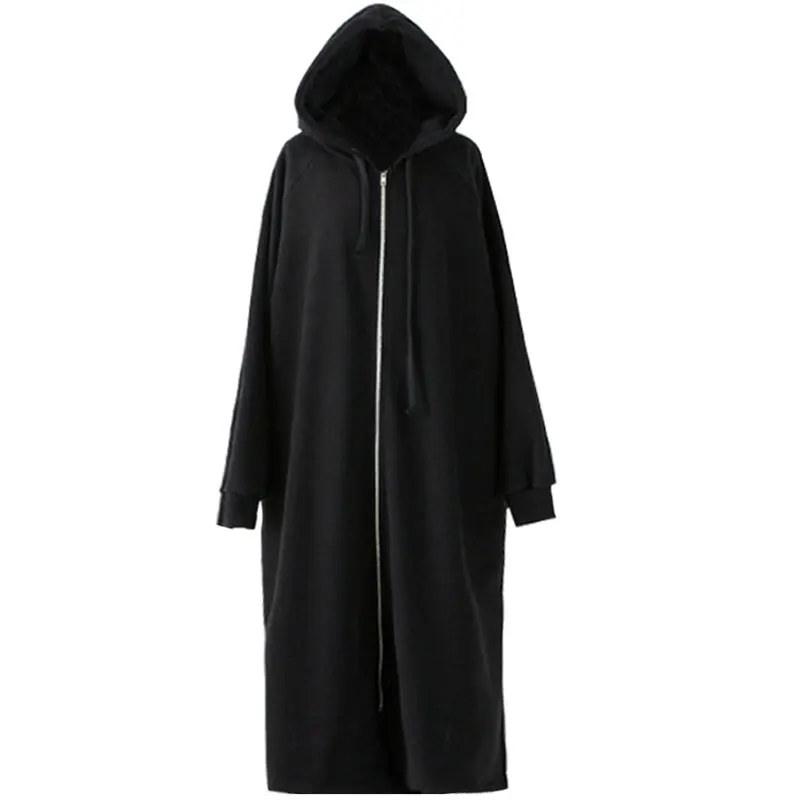 Damska bluza z kapturem na zamek błyskawiczny, średniej długości, ocieplana, sweter rozpinany, styl koreański, luźny krój, do pracy.