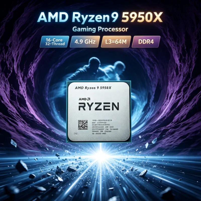 AMD Ryzen 9 5950X 105W Socket AM4 DDR4 L3=64M Gaming CPU 16-Core 32-Thread UP to 4.9GHz 3.4 GHz but without cooler