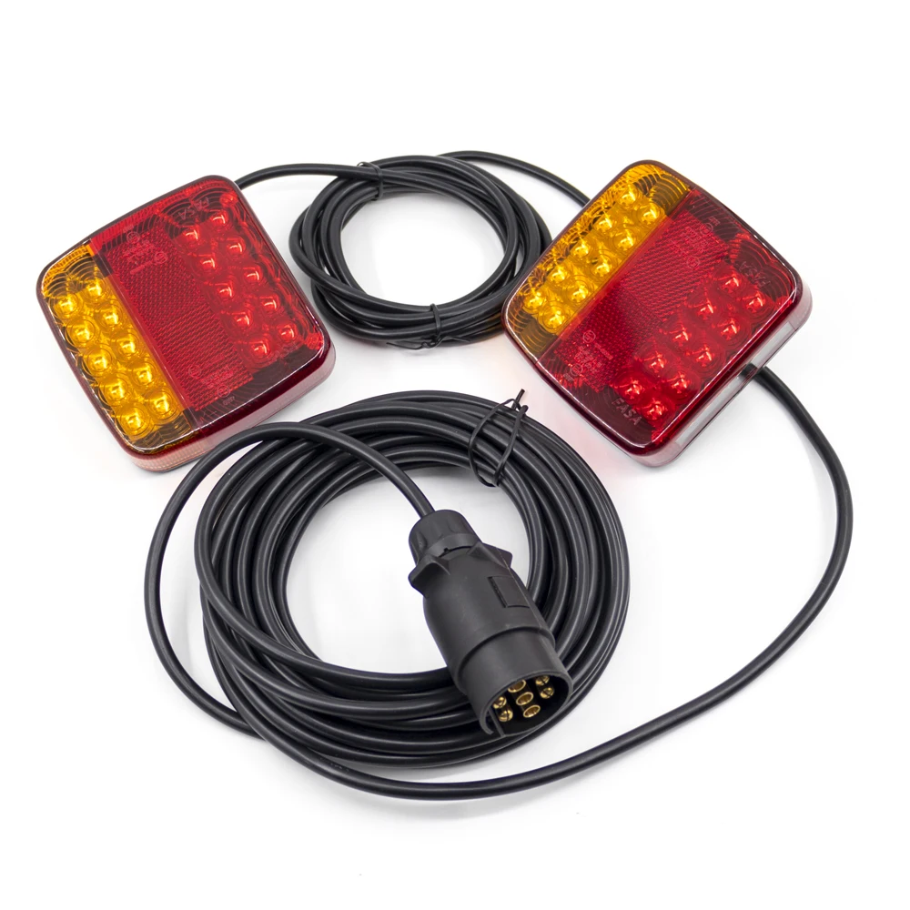 1Set 7 Pin Rear Towing Tail Light 12V 24V 10m 26 LED Trailer Universal Brake Stop Lamp License Number Plate Reflector Waterproof