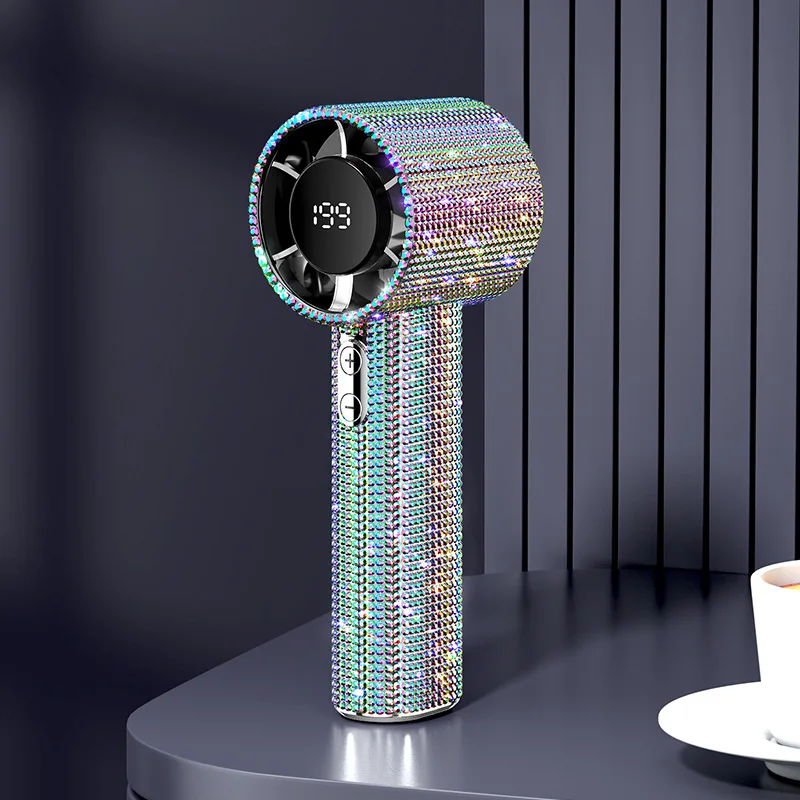 2026 Neuer 199-Gang Tragbarer Handventilator mit Funkelnden Imitationsdiamanten & LED-Display, USB-Aufladbarer Mini-Ventilator für Draußen – Detail 11