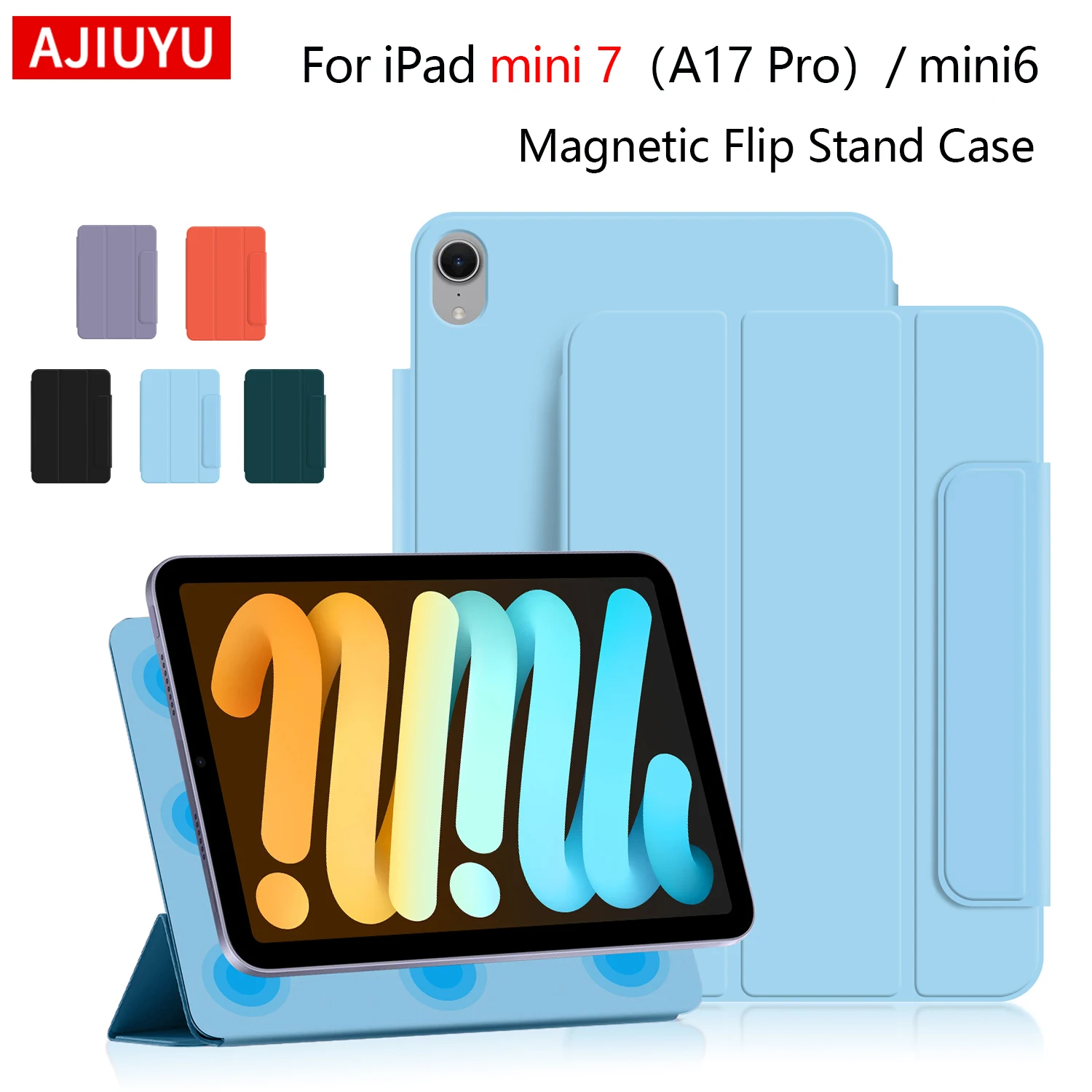 AJIUYU Smart Folio For iPad mini (A17 Pro) 2024 Magnetic Case For iPad Mini 7th 6th generation 8.3