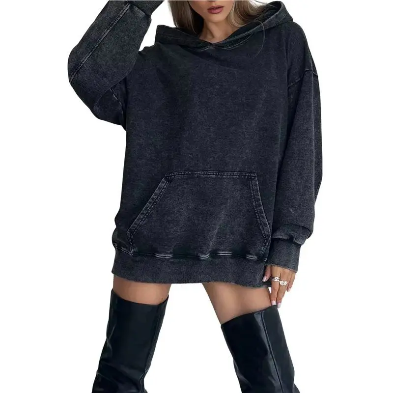 

Винтажная толстовка большого размера CYL для женщин, хлопковая свободная толстовка с капюшоном, модный пуловер с кислотной стиркой, топ