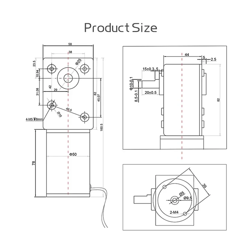 5882-50ZY 12V/24V Forward/Reverse Worm Gear Motor, Adjustable Speed from 1.5RPM to 440RPM, High Torque Brushed DC Motor