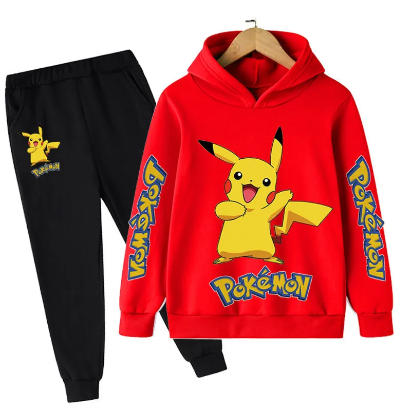 Conjunto de sudadera y pantalones con estampado de dibujos animados de Pikachu para niño y niña, ropa deportiva informal de 2 piezas, primavera y otoño, novedad