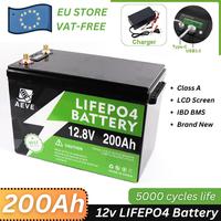 LiFePO4 Battery 12V Lithium Iron Phosphate 12.8V 200Ah 2560Wh 6000+ Cycles 4S BMS Grade A Cells for Outdoor Camper, RV,Fishing