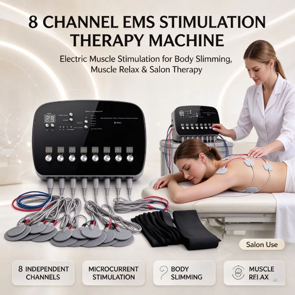 8 Channel Electric Muscle Stimulation Machine, EMS Microcurrent Body Slimming Massager