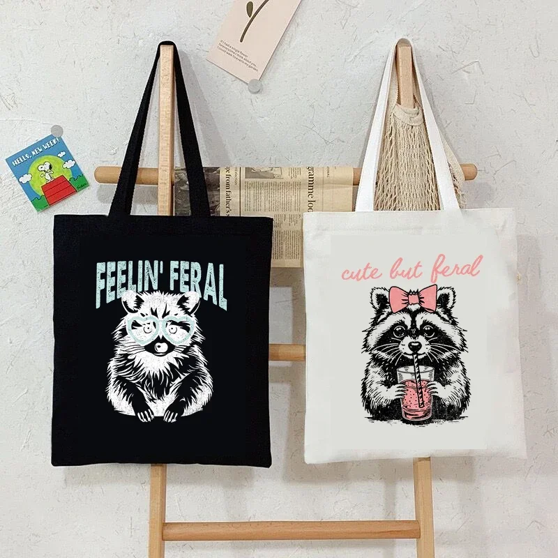 

Fashion Women Shopping Bags Vintage Raccoon Bobo Tea Canvas Shopping Bags Harajuku Animal Tote Bag Raccoon Trend Unisex Handbag
