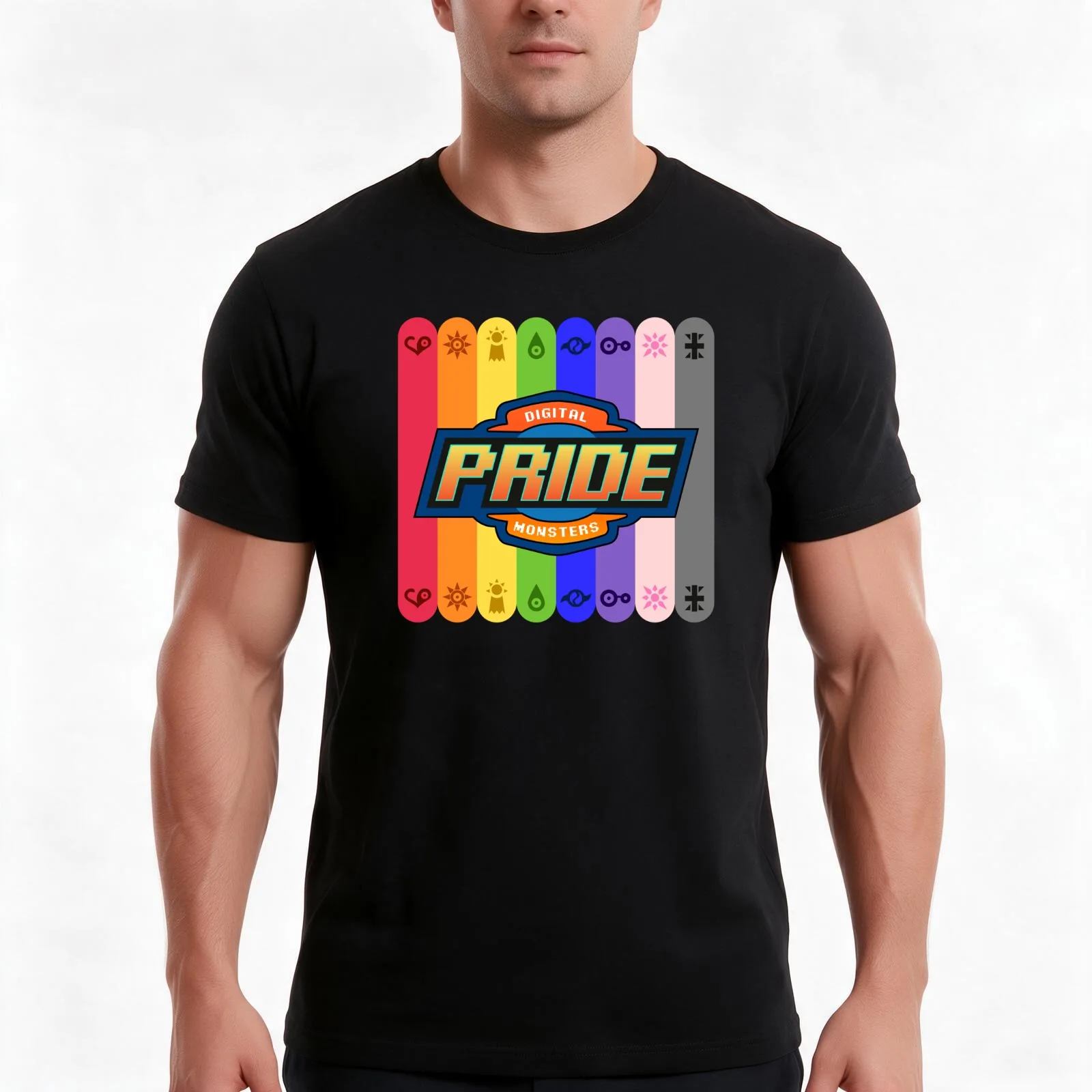 Digimon Pride T-Shirt, Summer Casual Cotton Tee, Oversized Streetwear Tops, Vintage Graphic Print, Loose Fit Short Sleeve