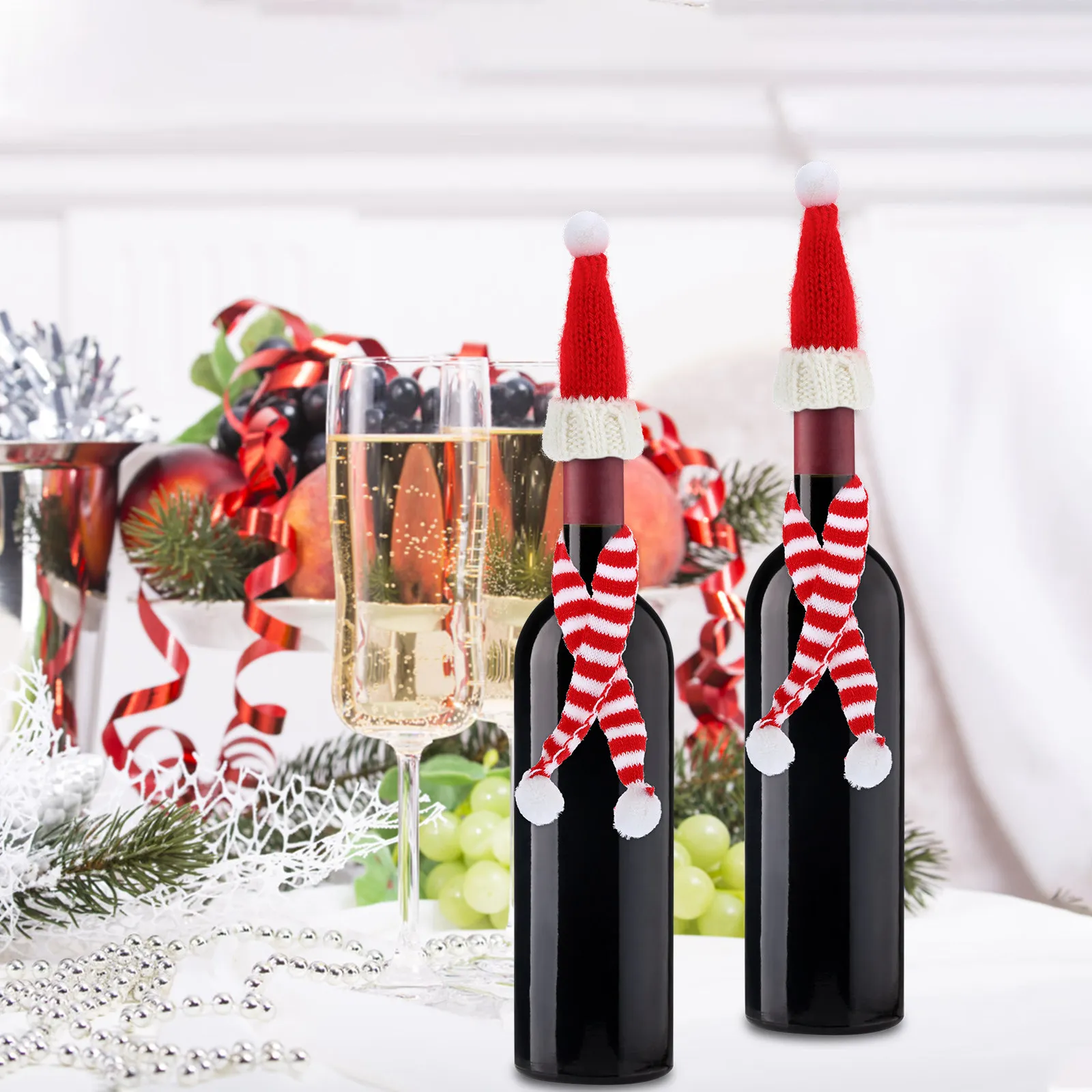 Juego de Gorros de Lana Pequeños, Gorros de Santa Claus para Manualidades, Suministros de Bricolaje Navideños, Decoraciones en Miniatura, Fundas para Botellas de Vino, Regalos Navideños