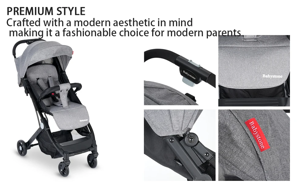 Travel Pram, Lightweight Baby Stroller, Compact Pushchair for Airplane, One Hand Foldable, Buggy with 5-Point Harness