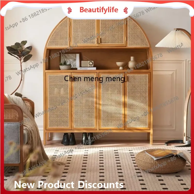 

Solid wood rattan shoe cabinet new Chinese storage household living room large capacity solid wood storage H