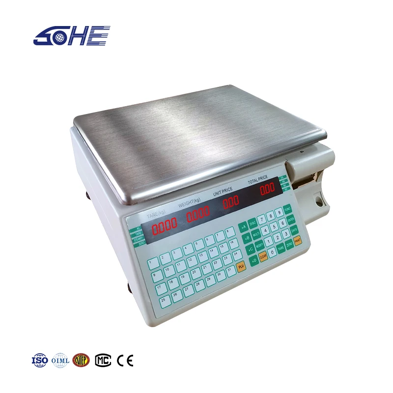 

SOHE SHW-TMA Stainless Steel Plug-and-Play LED Display Barcode Scale High-Priced Bench Scale for Supermarket Use Multiple