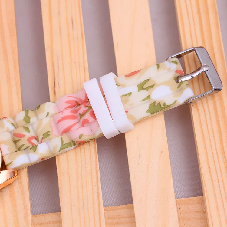 Montre de luxe à Quartz pour femmes, décontractée, imprimée en Silicone, motif fleuri, multicolore