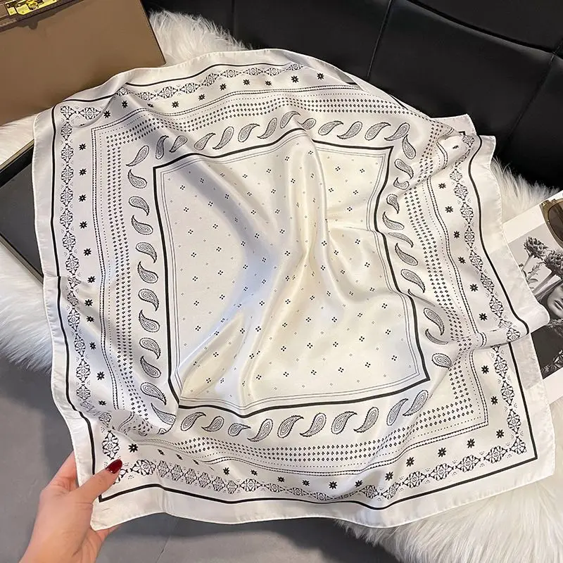 UXST Korean Version New 70cm Navy Blue Silk Scarf, Versatile Commuting Satin Multi-functional Small Square Scarf for Women