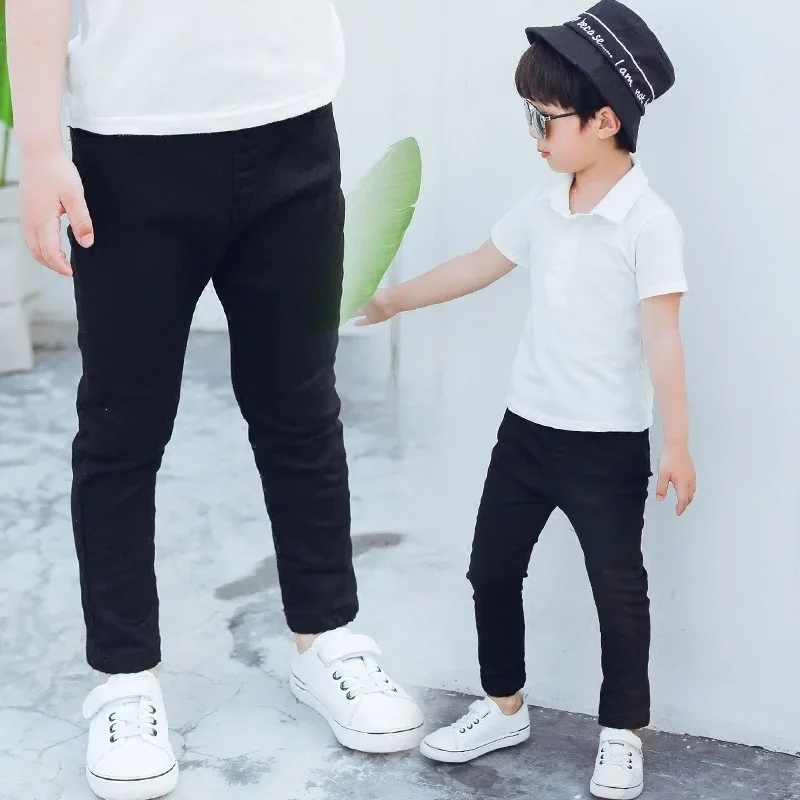 Boys Children Red Black Pants Toddler Stretch Trouser Cotton Spring Autumn 2024 Kids Legging Jeans for 2 3 4 5 6 7 8 9 10 Years