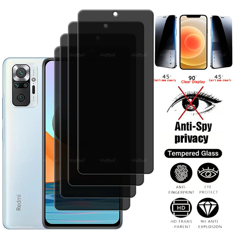 

4Pcs For Redmi Note 10 Pro Glass Redmi Note 10 Pro Tempered Glass Cover Glue Privacy Anti-Spy Screen Protector Redmi Note 10 Pro