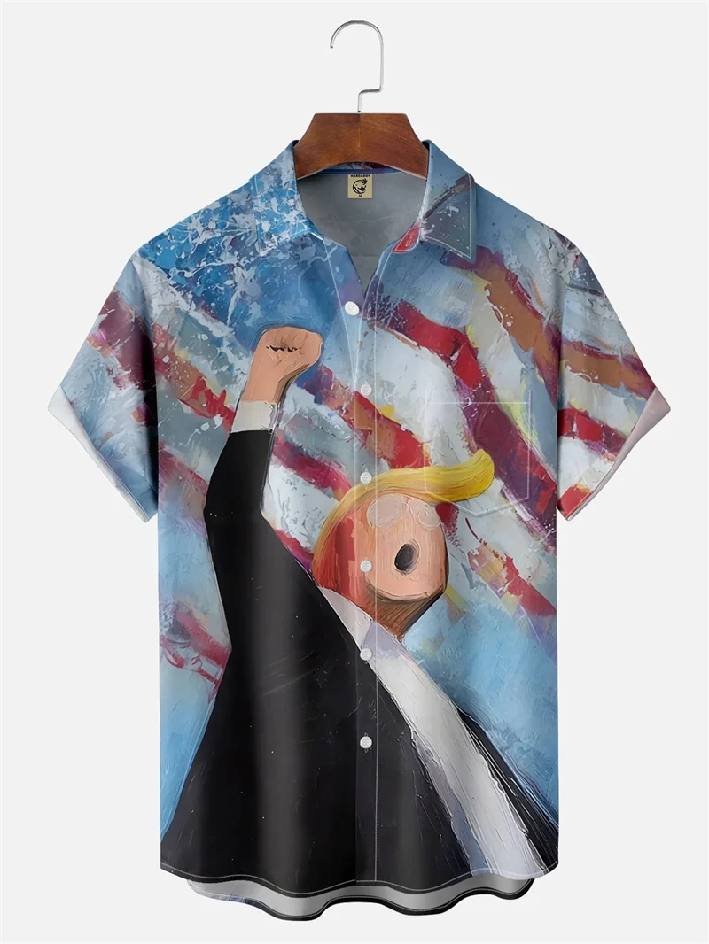 

Fashion Trump Graphic Shirts For Men Trendy Summer Short Sleeve 3D American Flag Printed Blouse Loose Breathable Shirt Tops