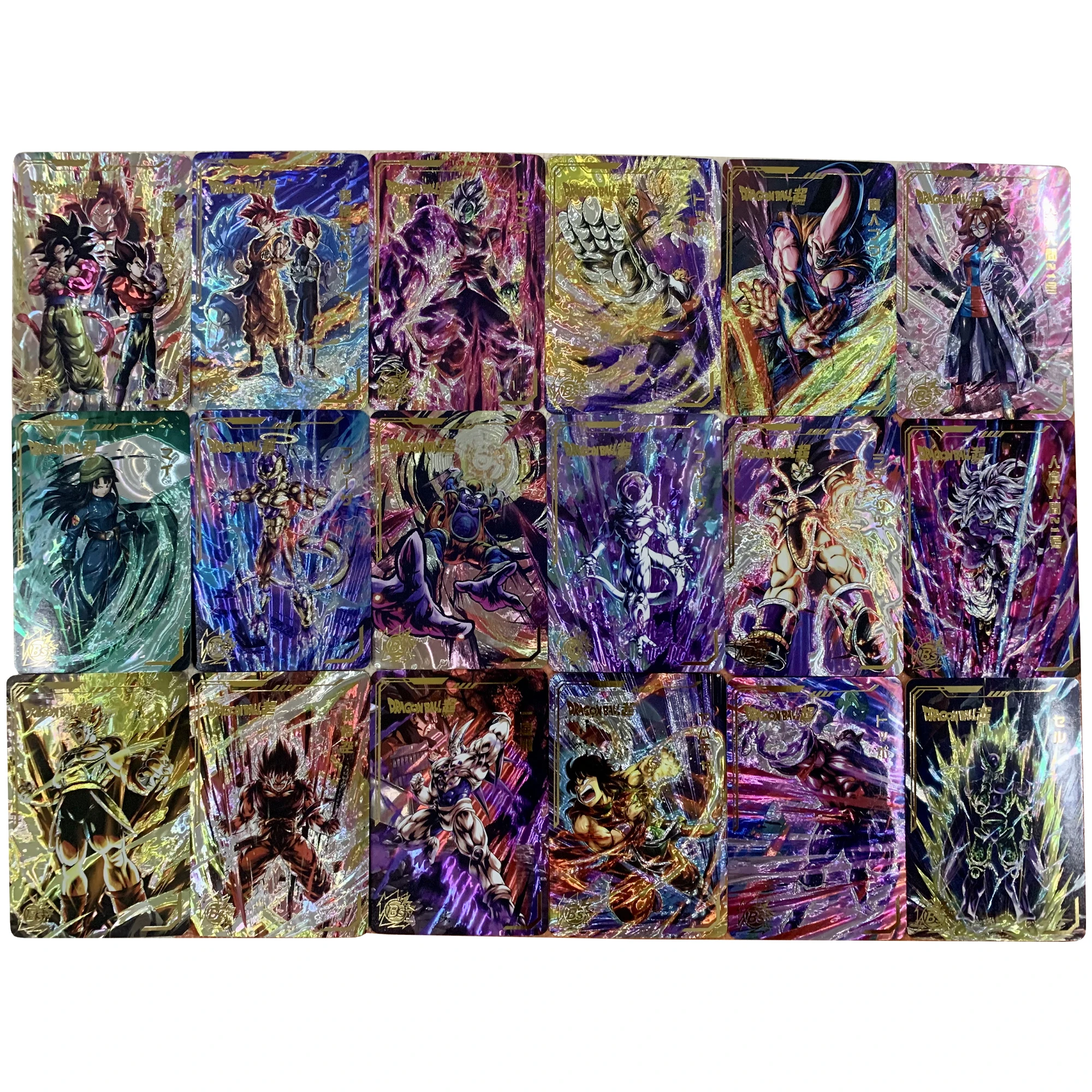 54Pcs/set Dragon Ball Laser Bronzing Flash Cards Goku Gohan Vegeta Super Saiyan Fierce Fighting Anime Collection Cards Gift Toys