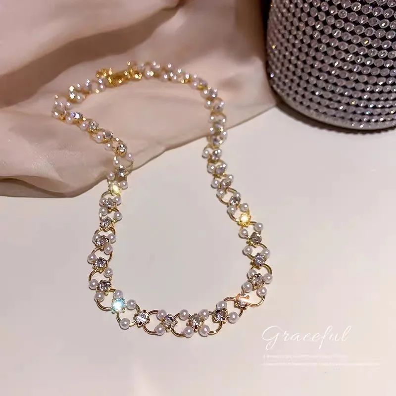 New Beads Women\'s Neck Chain Kpop Pearl Choker Necklace Gold Color Goth Chocker Jewelry On The Neck Pendant 2023 Collar For Girl