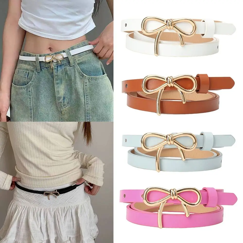 

Thin BowKont Buckle Corset Waist Belt Decorative PU Leather Bow Waistband Strap DIY Waist Cover
