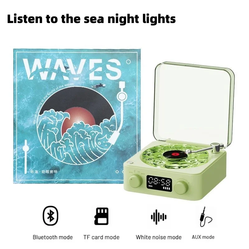 

The Waves Vinyl Player Bluetooth Speaker White Noise Retro Turntable Speaker Sleep Aid Vitrola Shaped Speaker with RGB Light