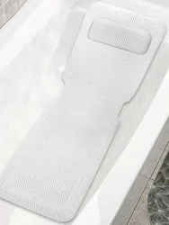 Non-Slip Bathtub Cushion Mat with Suction Cup, Full Body Rest, Bath Pillow, Spa Neck, Washable, Bathroom Safety, 36x125cm