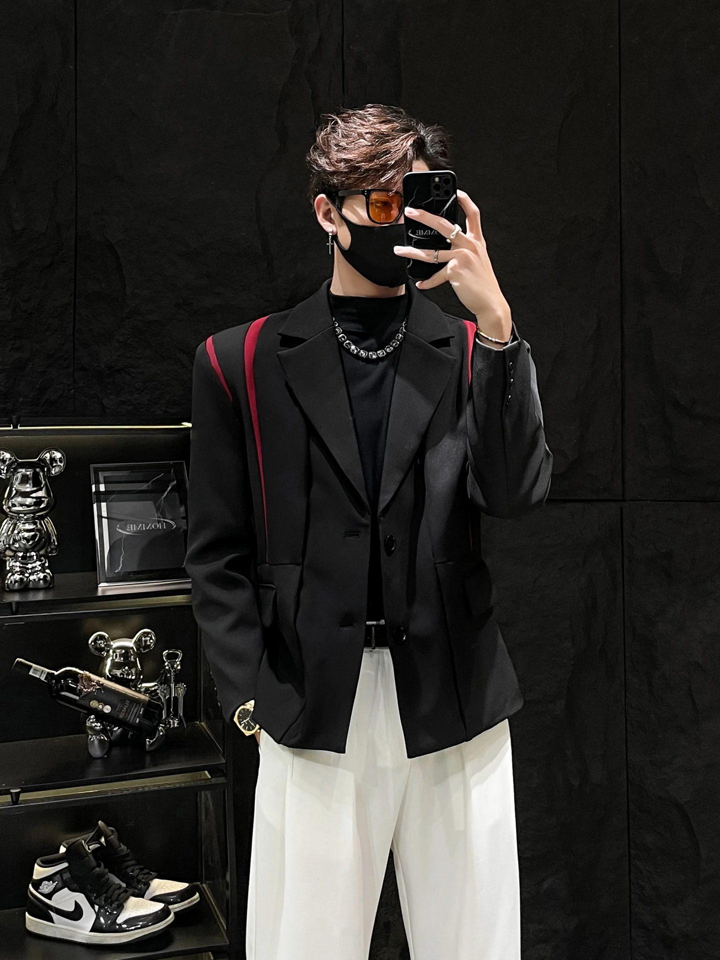 

Мужской костюм контрастного цвета, джато, свободный крой, модный молодежный повседневный длинный свитер китайского бренда