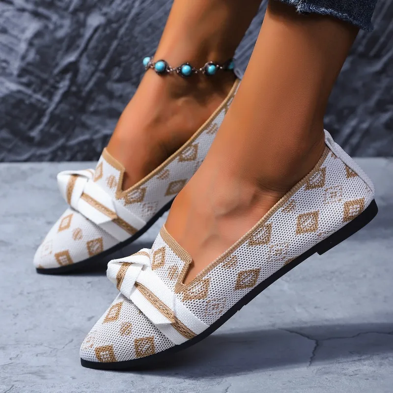 

Женские вязаные лоферы на плоской подошве, туфли с бантом, повседневная обувь с сеткой, удобная прогулочная обувь, женские легкие туфли на плоской подошве на мягкой подошве