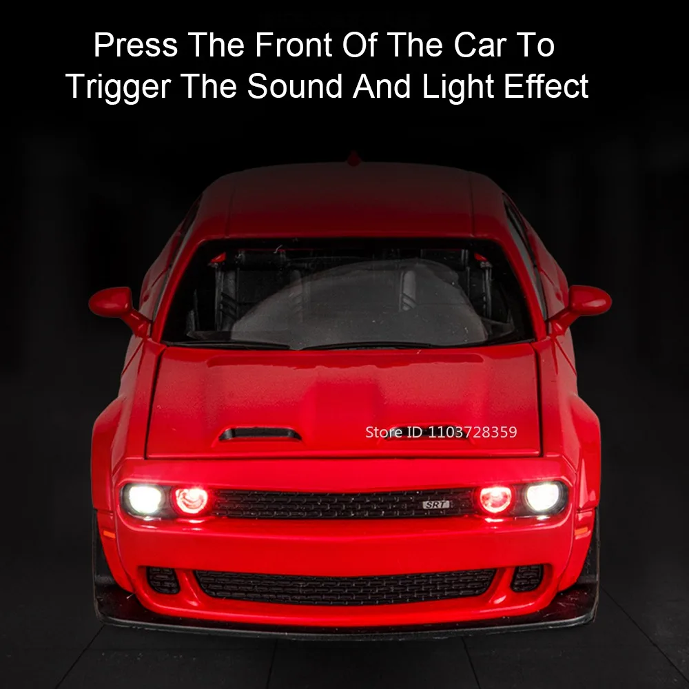 1:32 Challenger Police Car Model Toys Alloy Diecast Challenger SRT Sports Cars Sound Light Doors Opened Pull Back for Kids Gifts