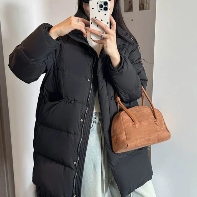 Winter Jackets Woman 2024 Mid-Length Coats Down Fashion Thick Quilted Parka Padded Simple Lapel Warm Outwear Winter Coat Female