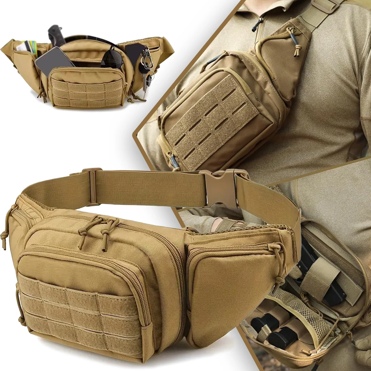 Tactical Waist Bag Multifunctional Pistol Pouch MOLLE Universal Pistol Holster Messenger Bag for Outdoor Hunting Shooting