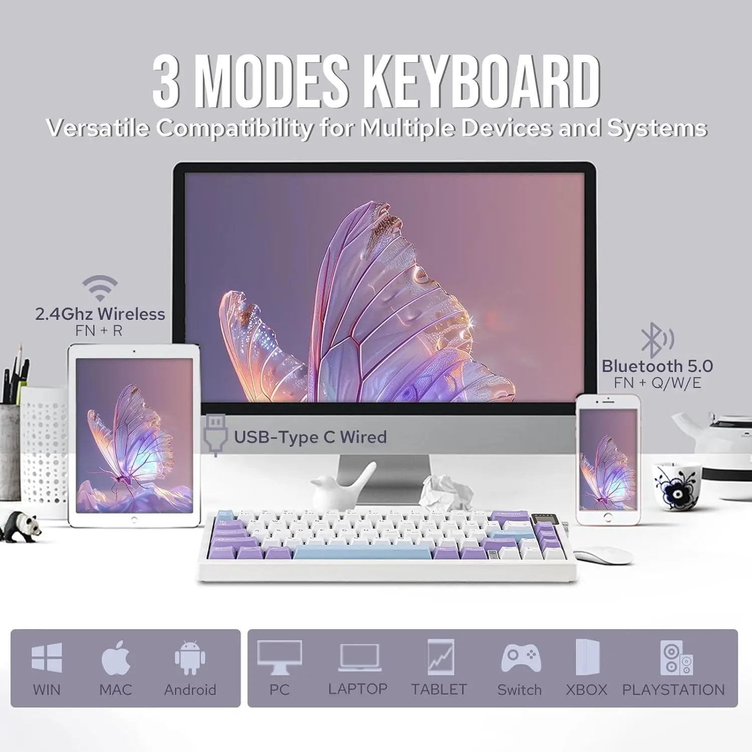 AK650 3-Mode Wireless Mechanical Keyboard, 65% Layout, RGB, Screen, Volume Knob, 5000mAh Battery