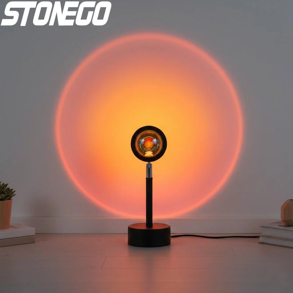 

Вращающаяся лампа-закат с радужной LED-подсветкой, романтический визуальный ночник, современная напольная лампа для домашнего декора, питание от USB