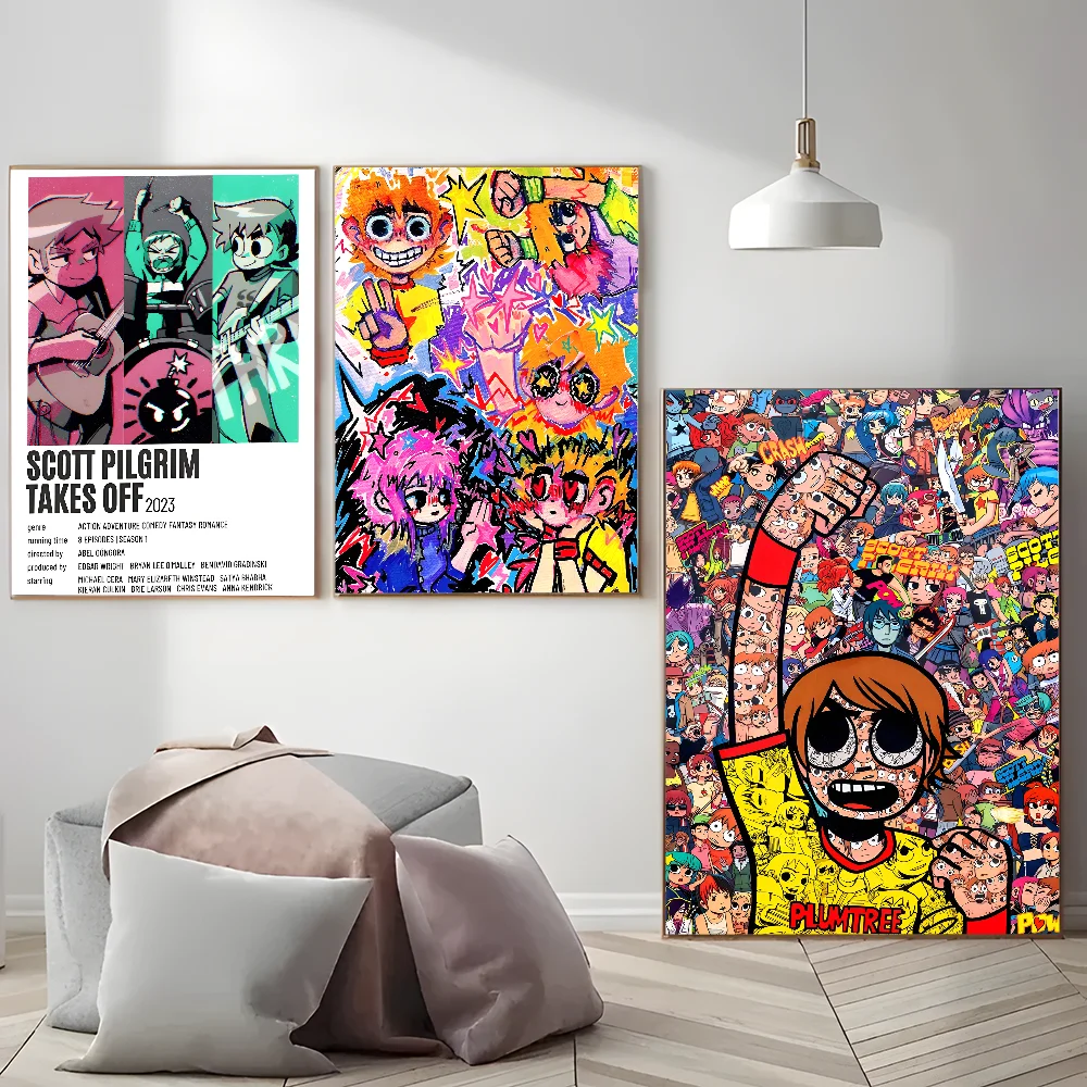 Scott Pilgrim Takes Off Classic Movie Posters Waterproof Paper Sticker Coffee House Bar Decor Art Wall Stickers