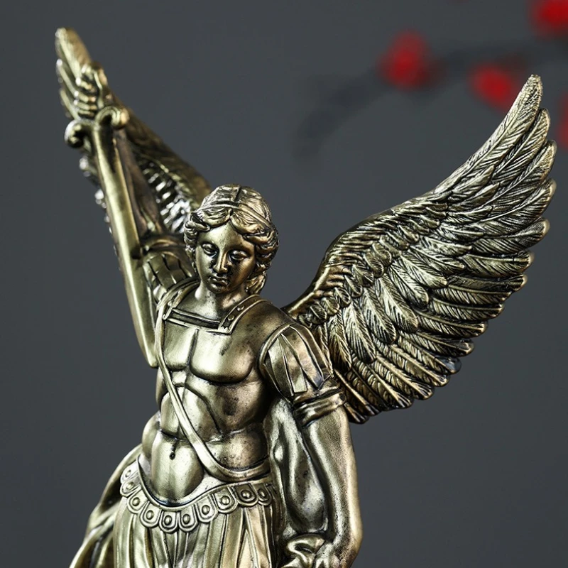 San Miguel Archangel Statue Retro Bronzed Resin Mythology Angel Figurine Christian Catholic Home Decorations Desktop Ornaments view 5