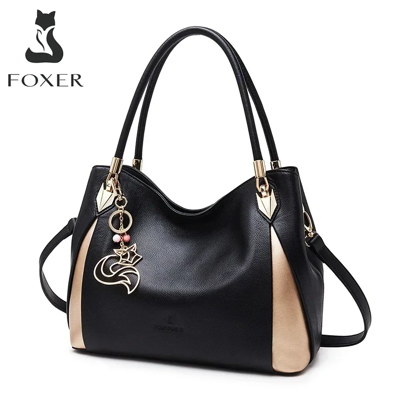 FOXER Women's Cowhide Handbag Female Genuine Leather Crossbody Shoulder Bags High Capacity Top Handle Bag Festival Gift For Lady